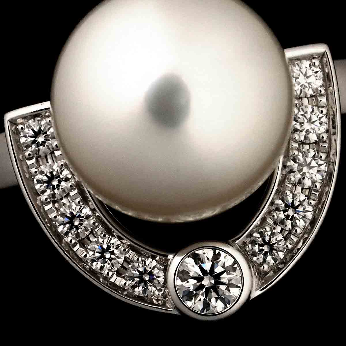 South Sea Pearl 10.3mm Diamond Ring 18K WG 750 6.25-6.5(US)