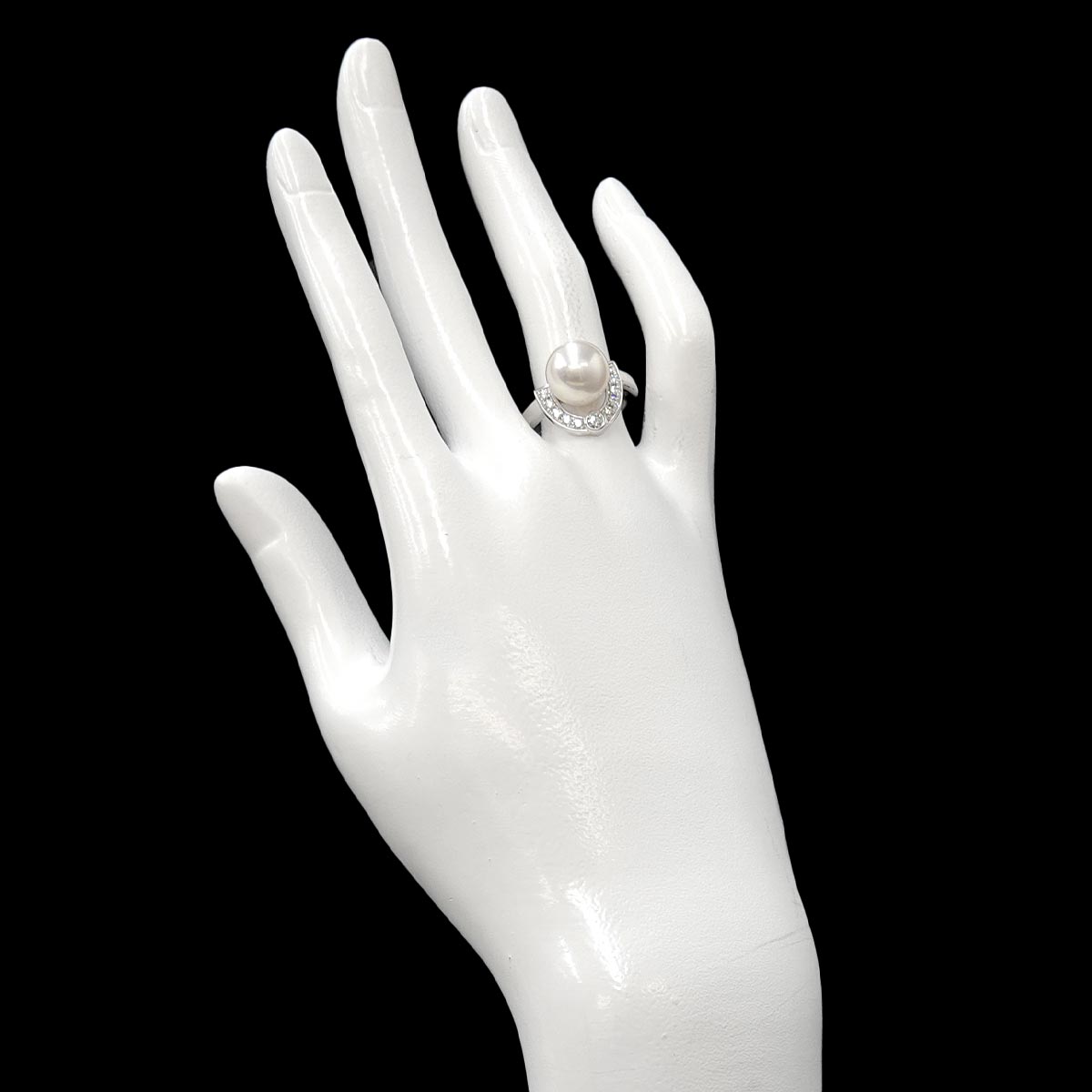 South Sea Pearl 10.3mm Diamond Ring 18K WG 750 6.25-6.5(US)