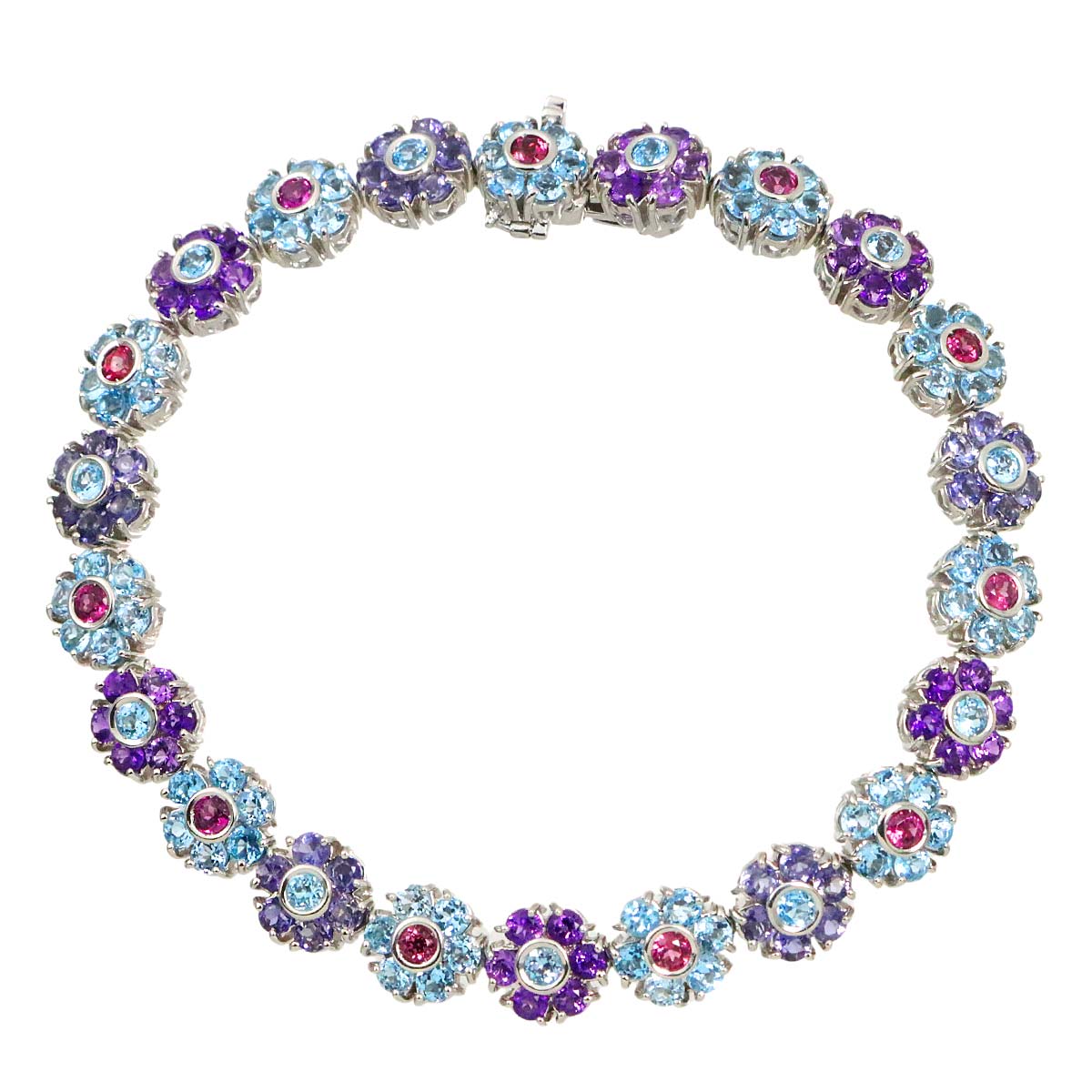 Multi Stone Flower Bracelet 18K White Gold 750