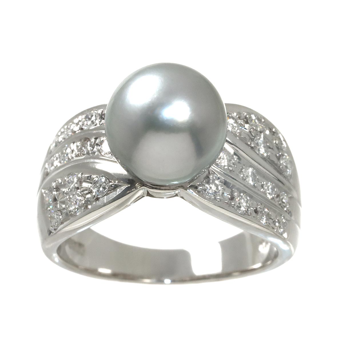 Black Pearl 9.2mm Diamond 0.40ct Ring Platinum size6(US)