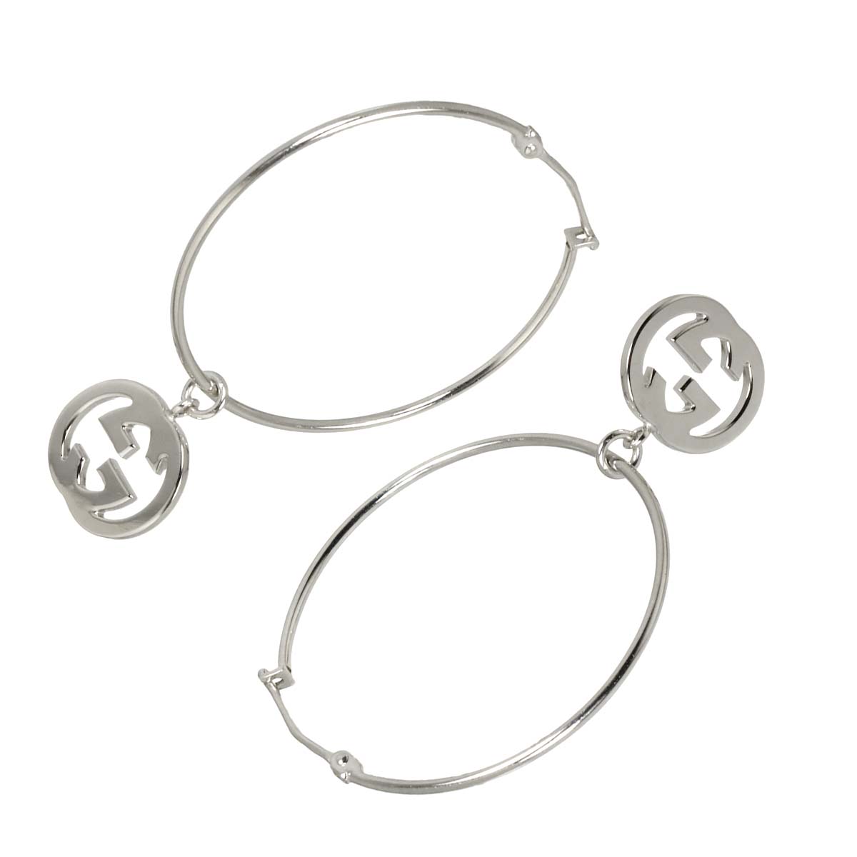 Logo Hoop Earrings Pierced 18K White Gold 750