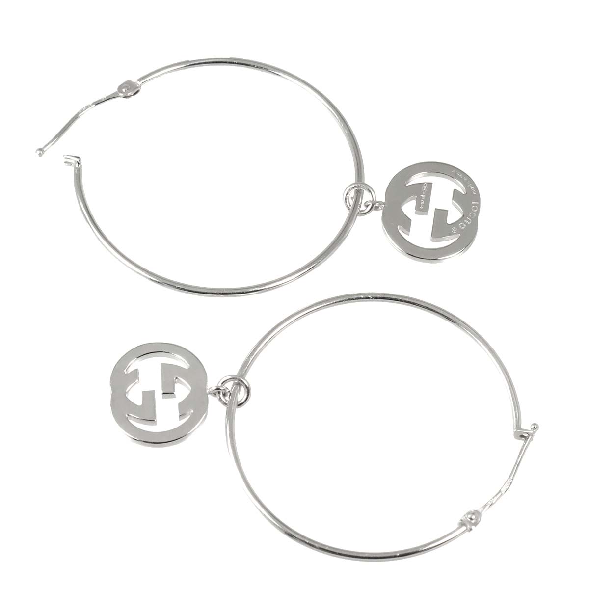 Logo Hoop Earrings Pierced 18K White Gold 750