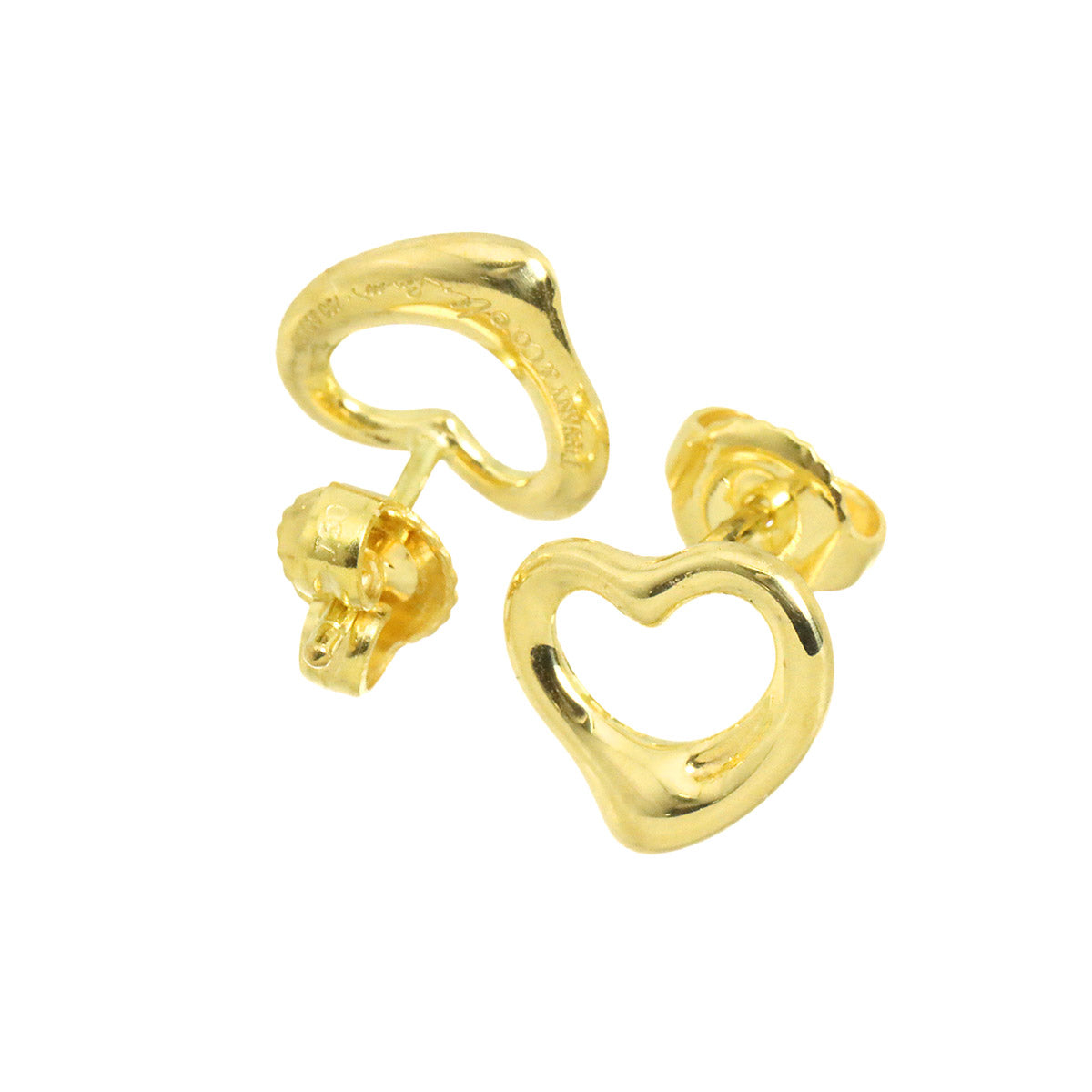 Open Heart Earrings Pierced 18K Yellow Gold 750