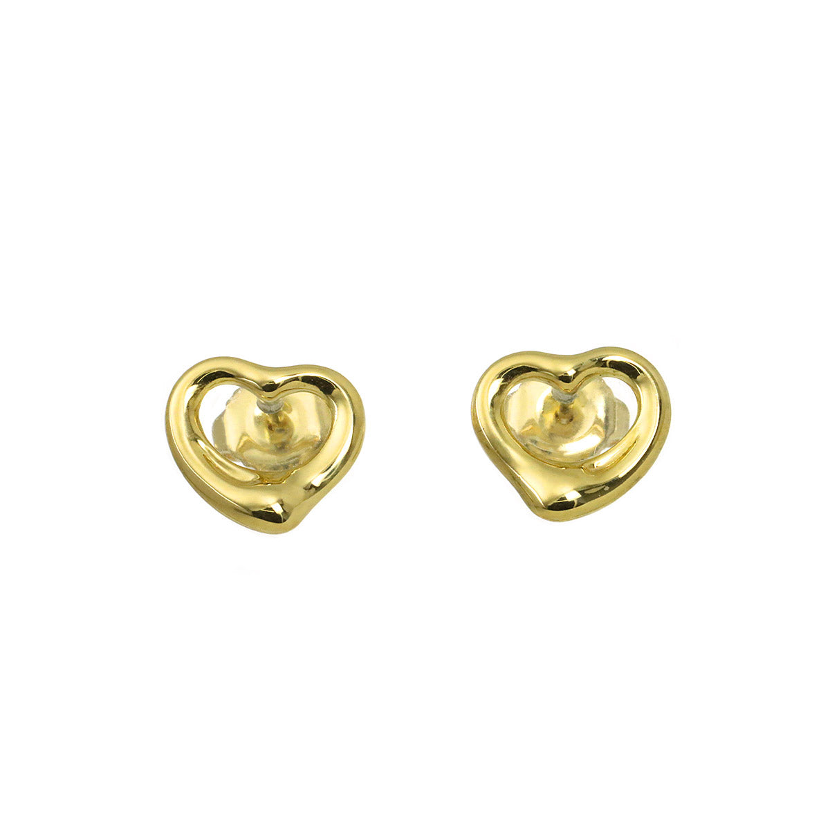 Open Heart Earrings Pierced 18K Yellow Gold 750