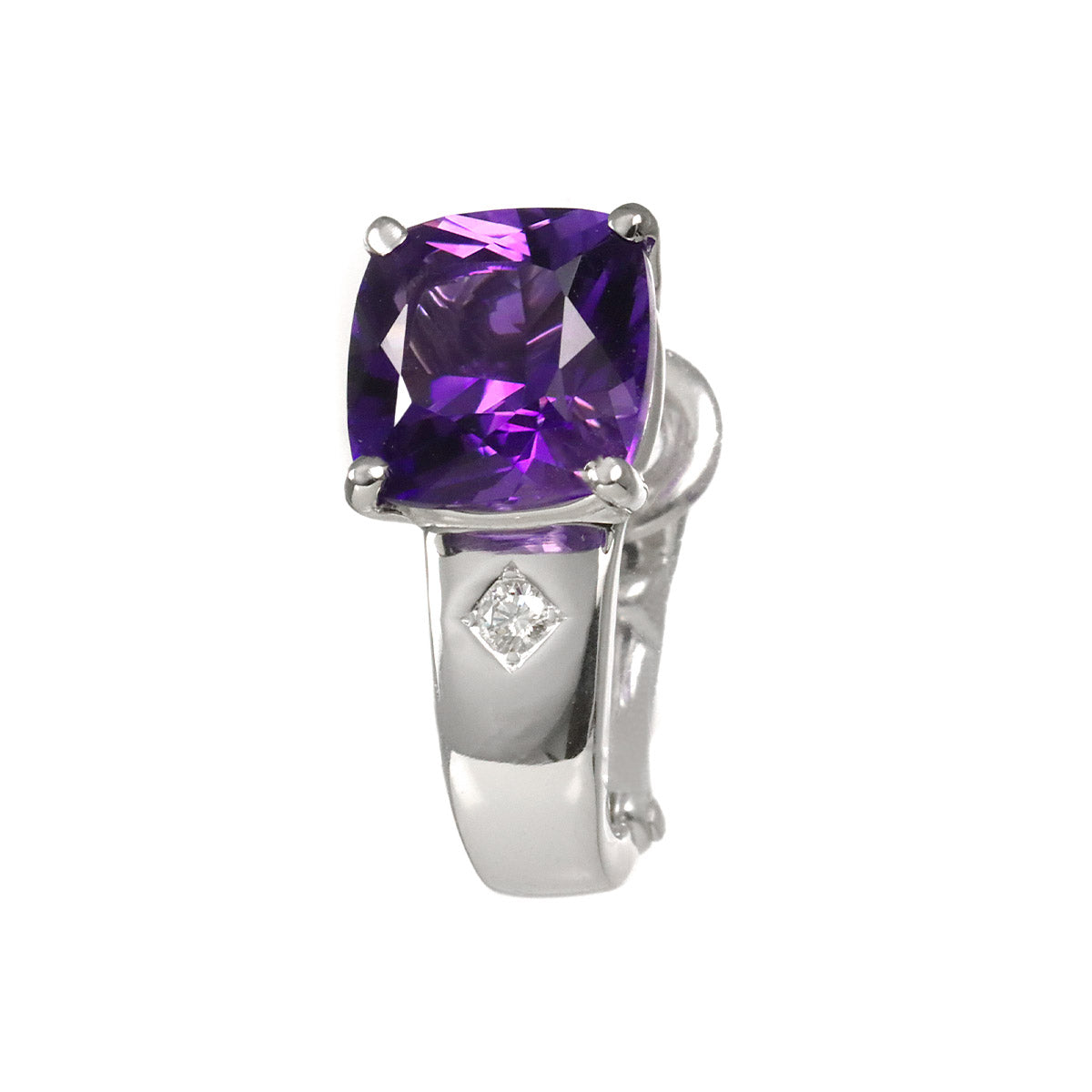 Amethyst Diamond 0.01ct Earring 18K WG 750 One Piece only