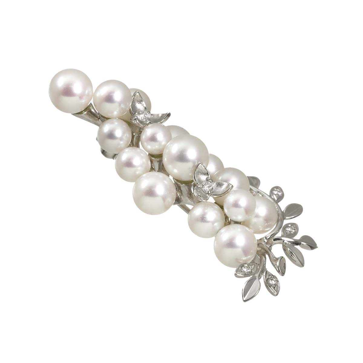 Akoya Pearl 7.5-5.1mm Diamond Brooch 18K White Gold 750