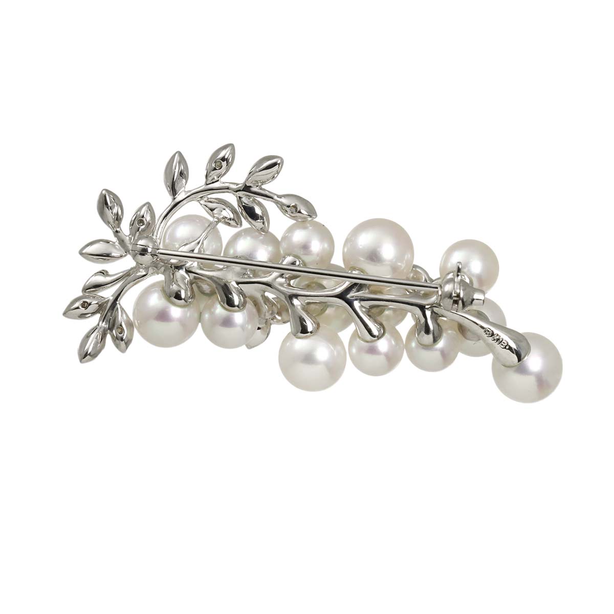 Akoya Pearl 7.5-5.1mm Diamond Brooch 18K White Gold 750