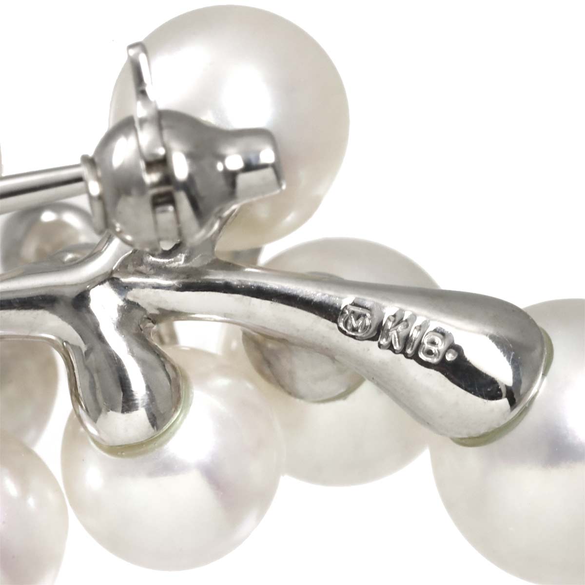 Akoya Pearl 7.5-5.1mm Diamond Brooch 18K White Gold 750