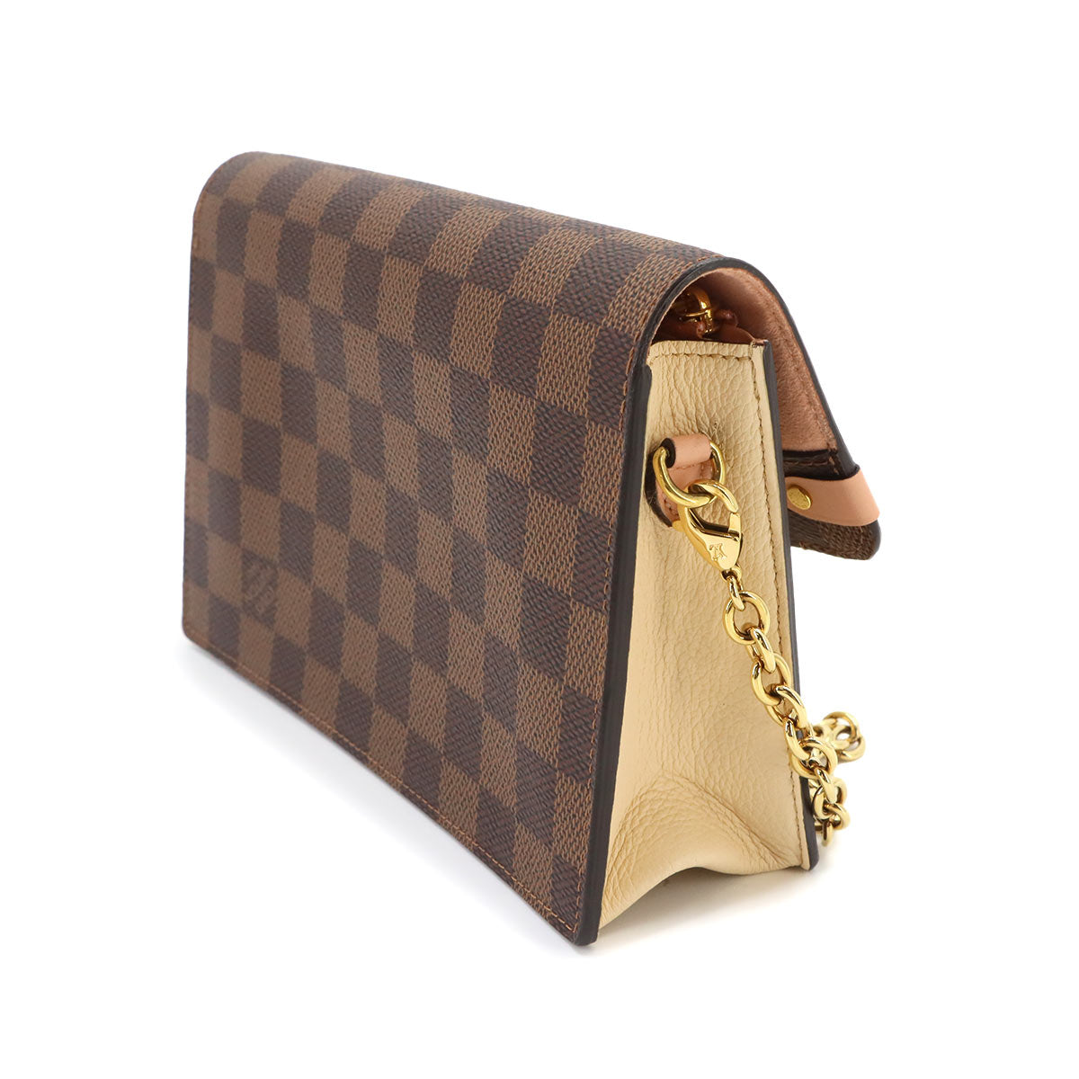 Damier Vavin Chain Long Wallet Ebene White Pink N60237