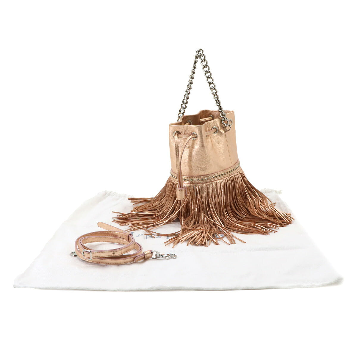Carnival Fringe Drawstring Shoulder Bag Metalic pink