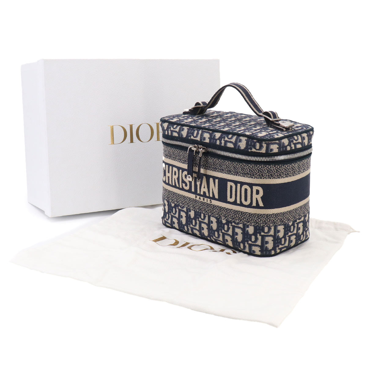 Travel Oblique Vanity Hand Bag Canvas Navy S5480VRIW