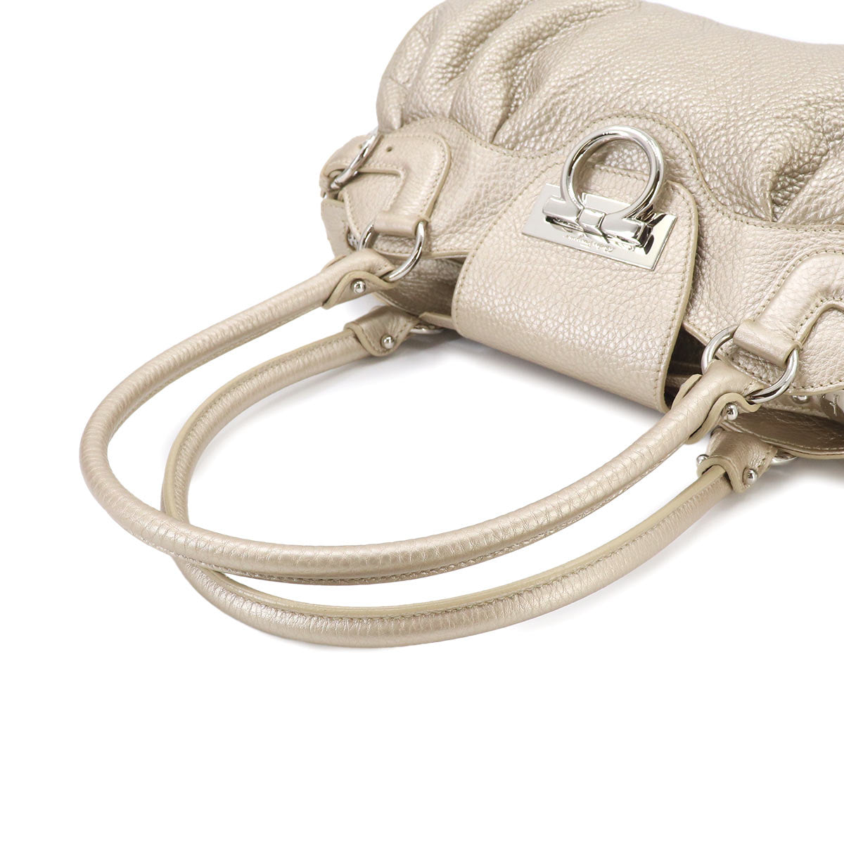 Salvatore Ferragamo Gancini Hand Bag Leather Gold Purse