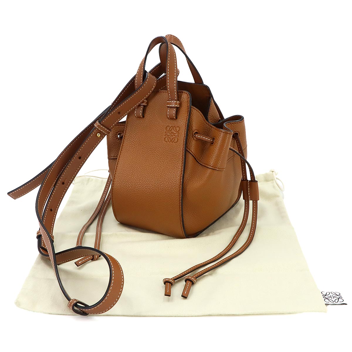 Hammock Drawstring Mini Hand Shoulder Bag Leather Brown
