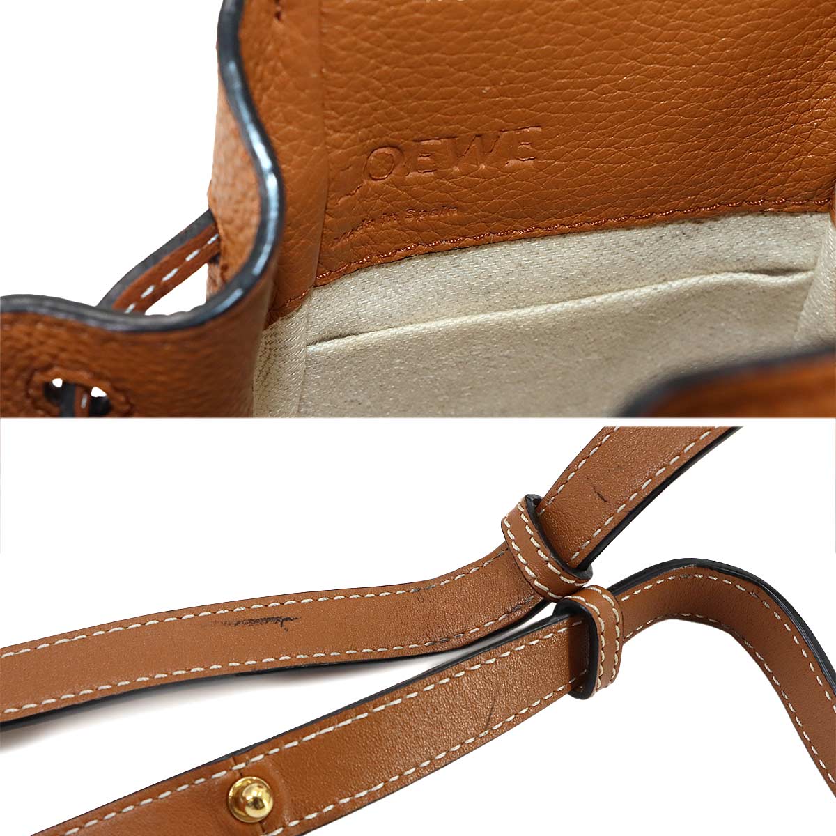 Hammock Drawstring Mini Hand Shoulder Bag Leather Brown