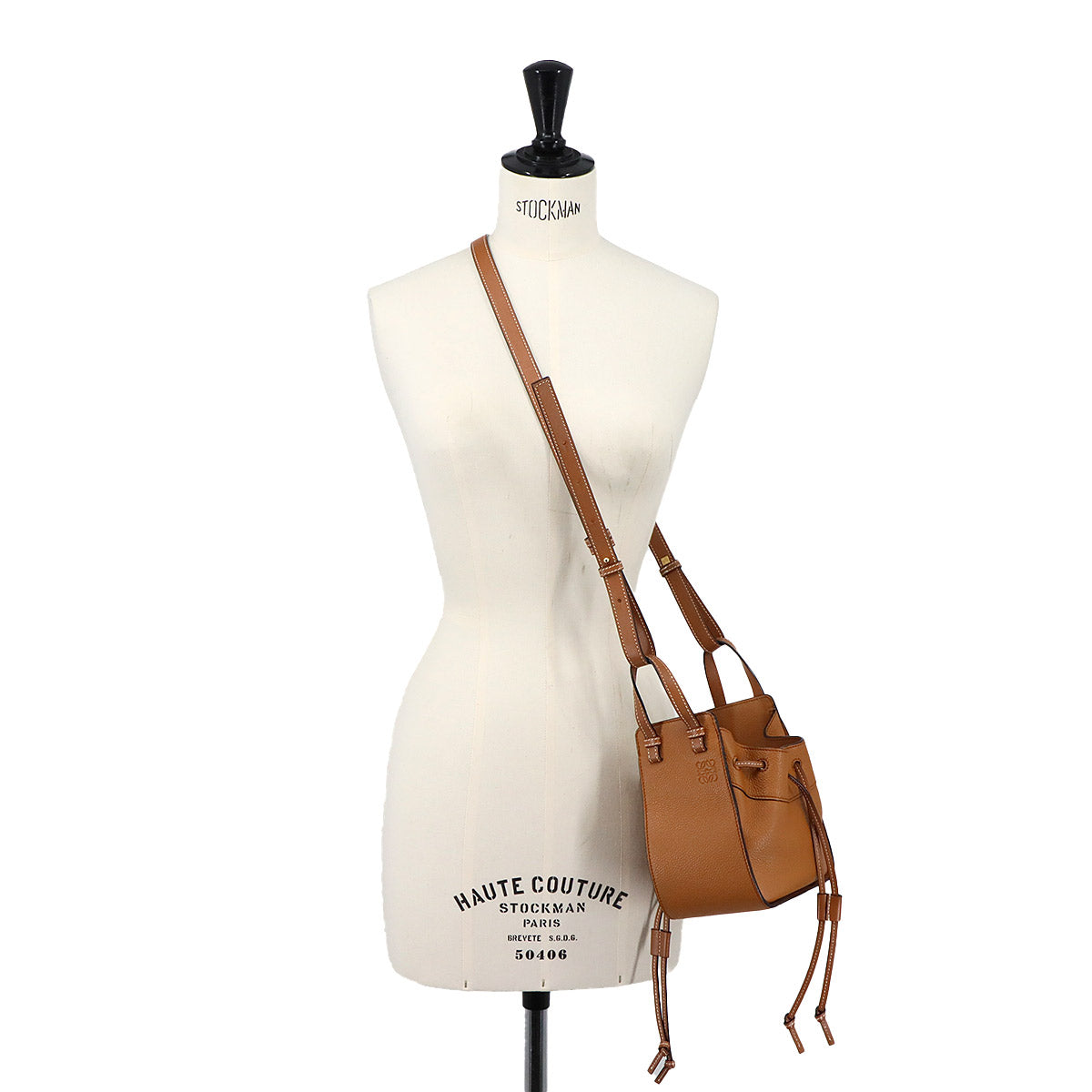 Hammock Drawstring Mini Hand Shoulder Bag Leather Brown