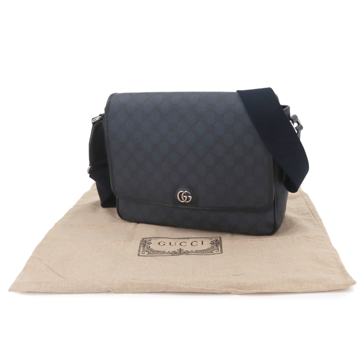 GG Supreme Messenger Shoulder Bag Leather Navy 761741 Purse
