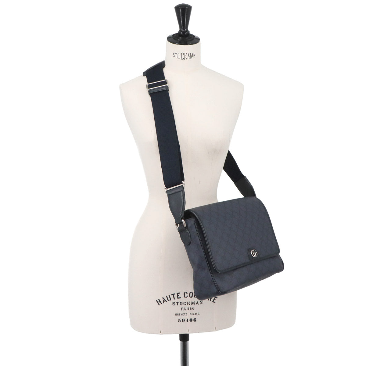 GG Supreme Messenger Shoulder Bag Leather Navy 761741 Purse