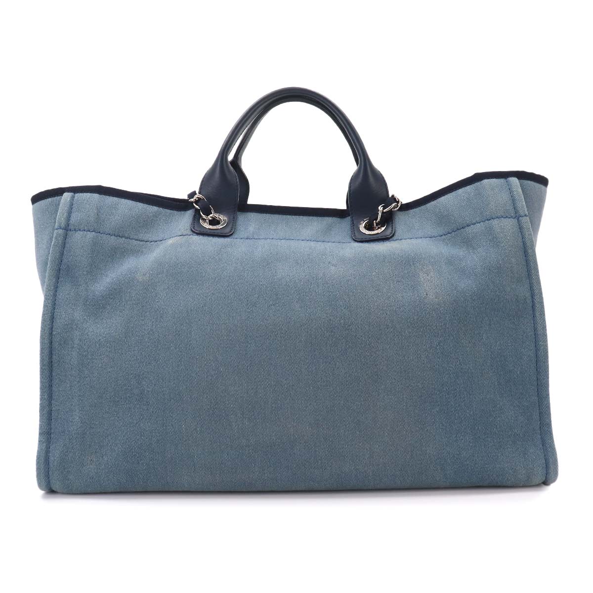Deauville GM Tote Chain Shoulder Bag Denim Leather Blue Purse