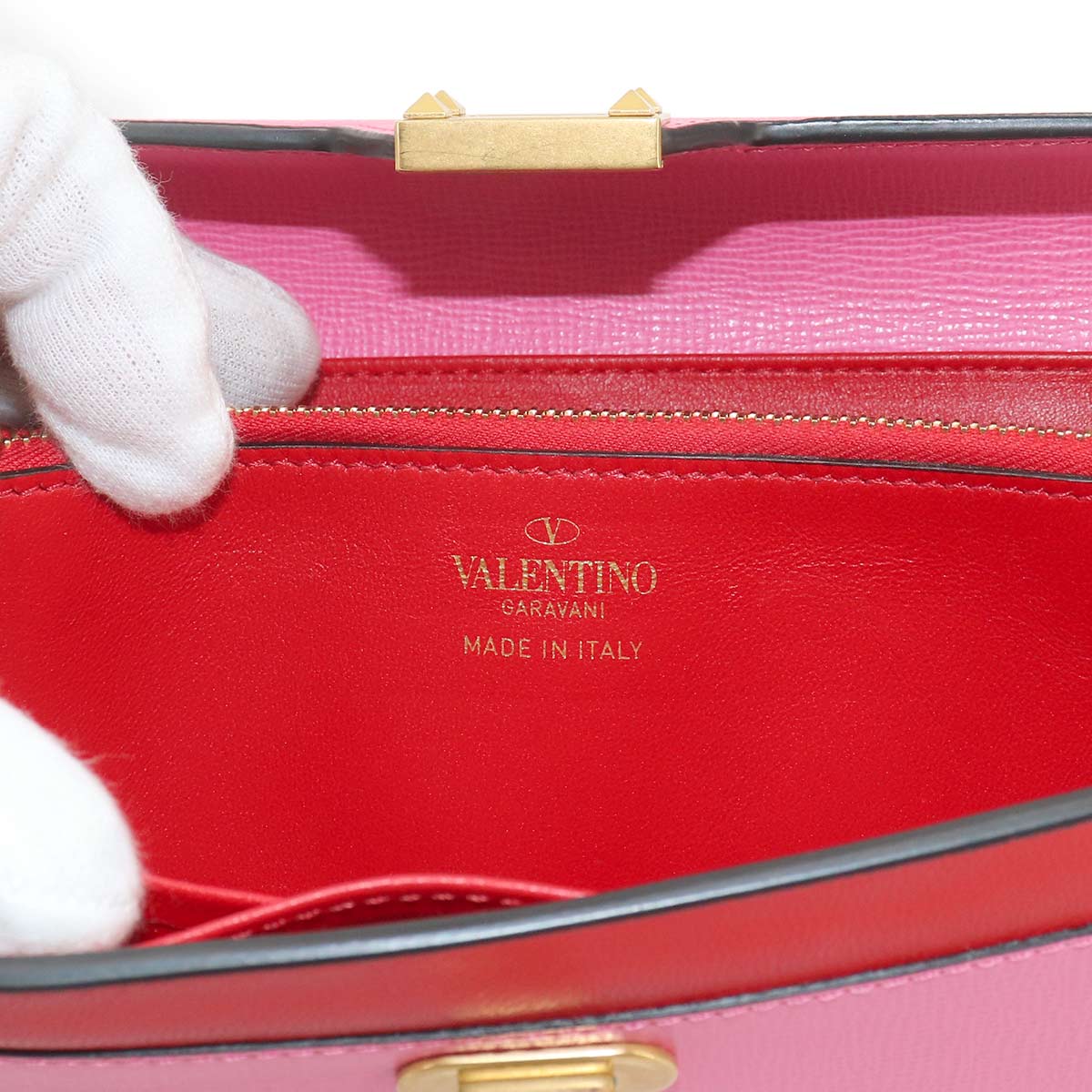 Rock Studs Long Wallet Leather Pink Red