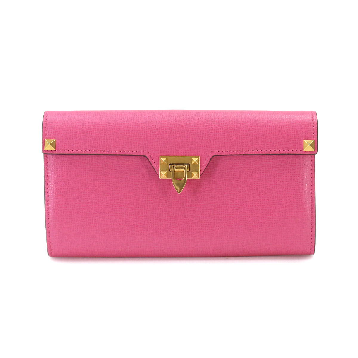 Rock Studs Long Wallet Leather Pink Red