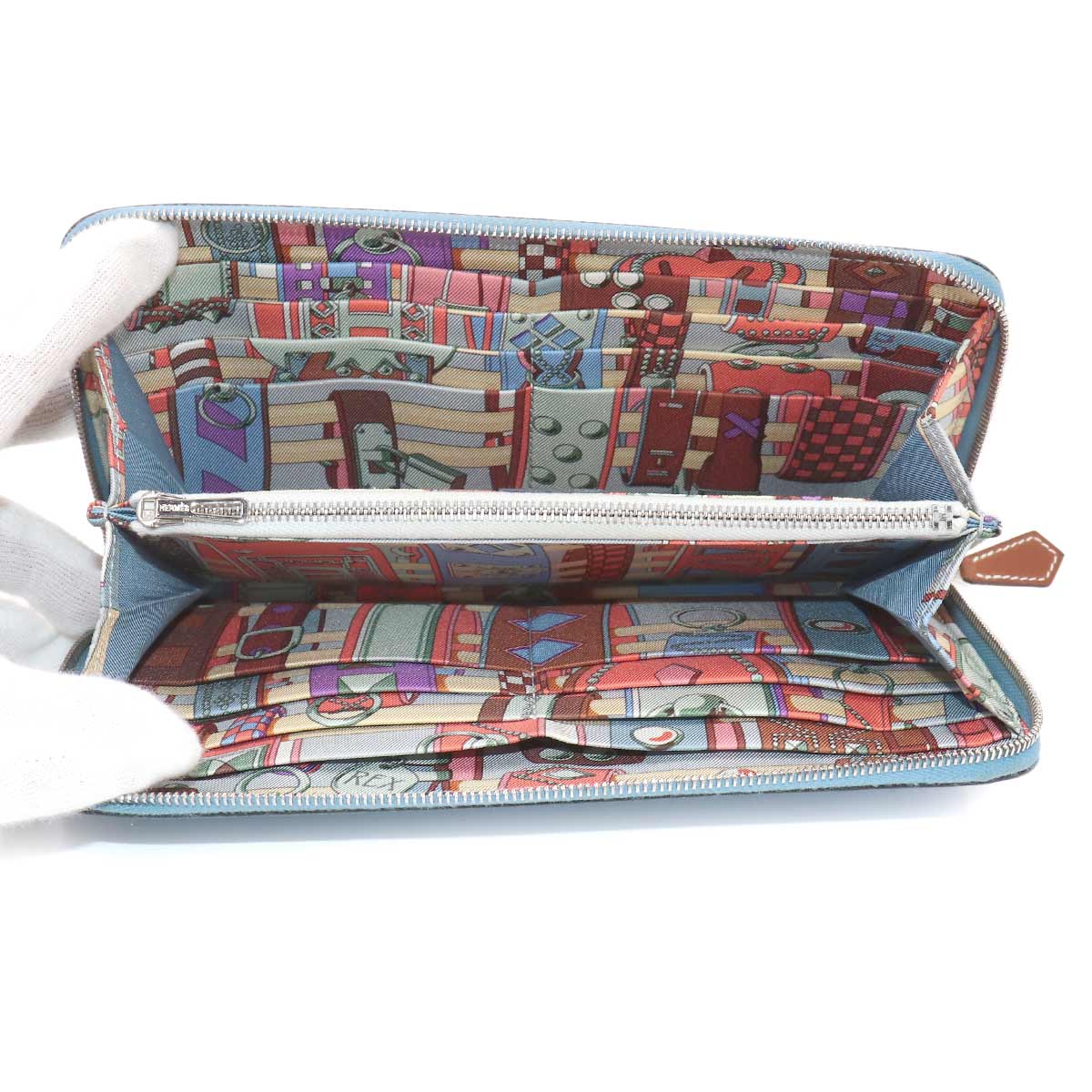 Azapp Long Silkin Wallet Veau Epsom Leather Blue Paradise