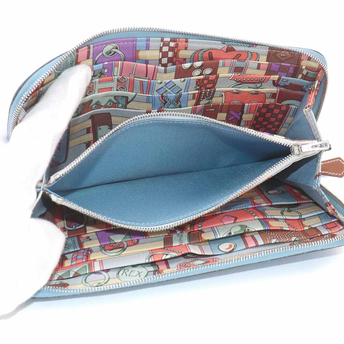 Azapp Long Silkin Wallet Veau Epsom Leather Blue Paradise