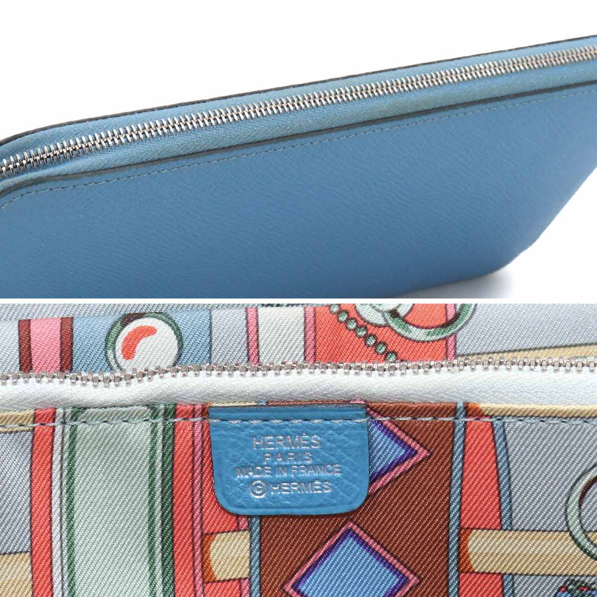 Azapp Long Silkin Wallet Veau Epsom Leather Blue Paradise