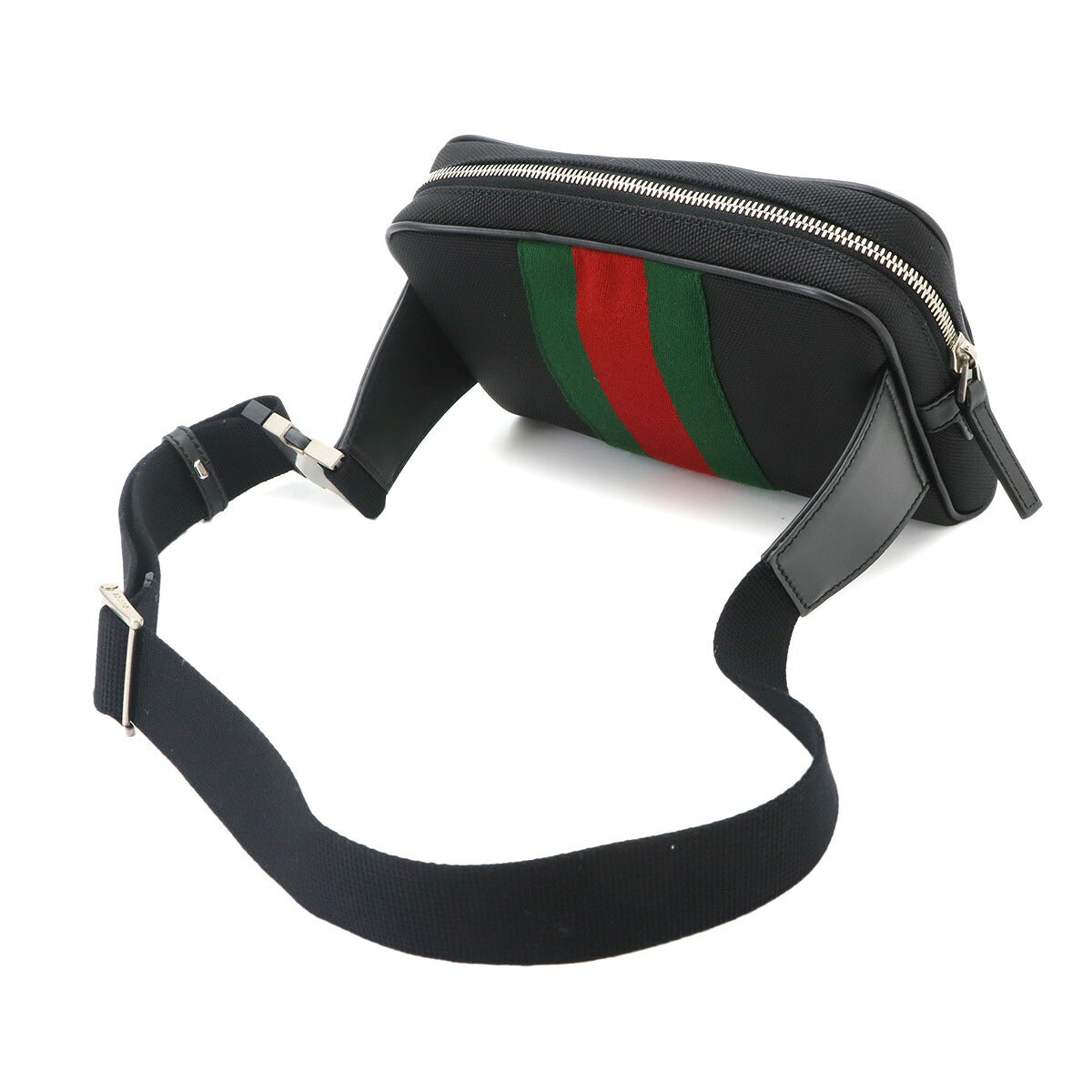 Web Stripe Belt Bag Crossbody Bag Canvas Leather Black 630919