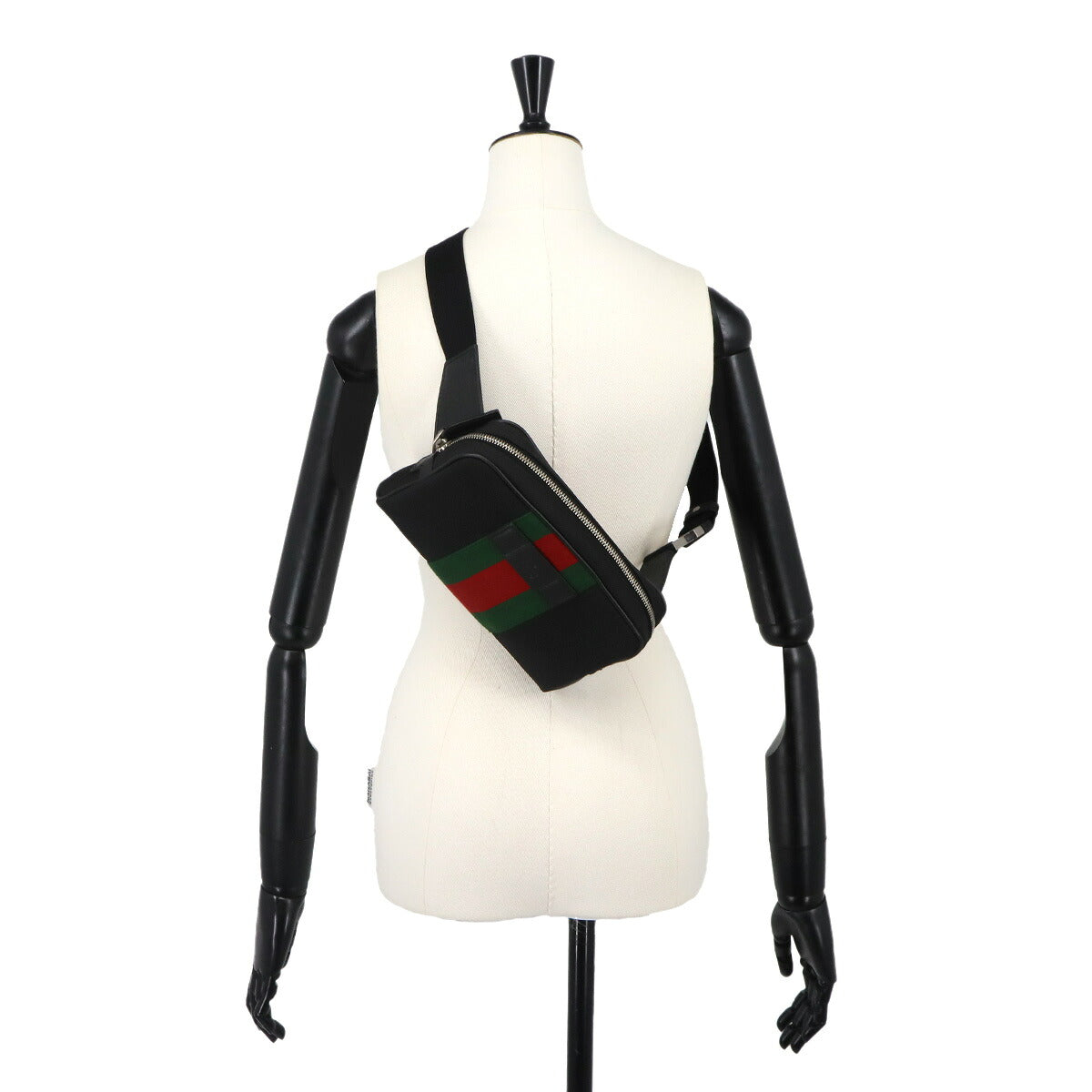 Web Stripe Belt Bag Crossbody Bag Canvas Leather Black 630919
