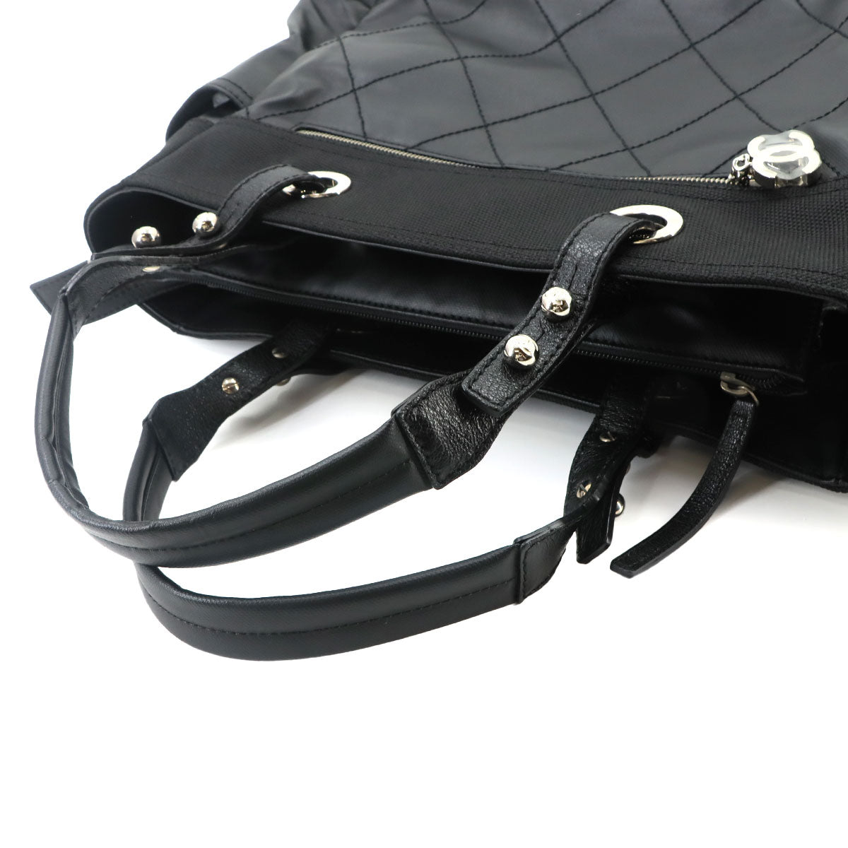 Paris Biarritz GM Tote Bag PVC Nylon Leather Black A34210 Purse