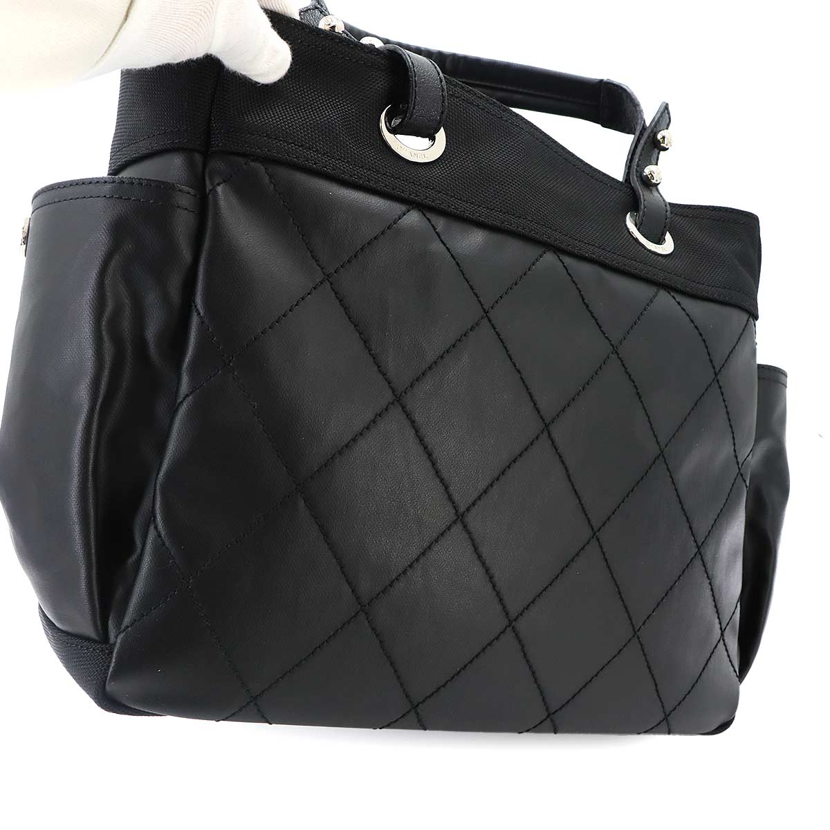 Paris Biarritz GM Tote Bag PVC Nylon Leather Black A34210 Purse