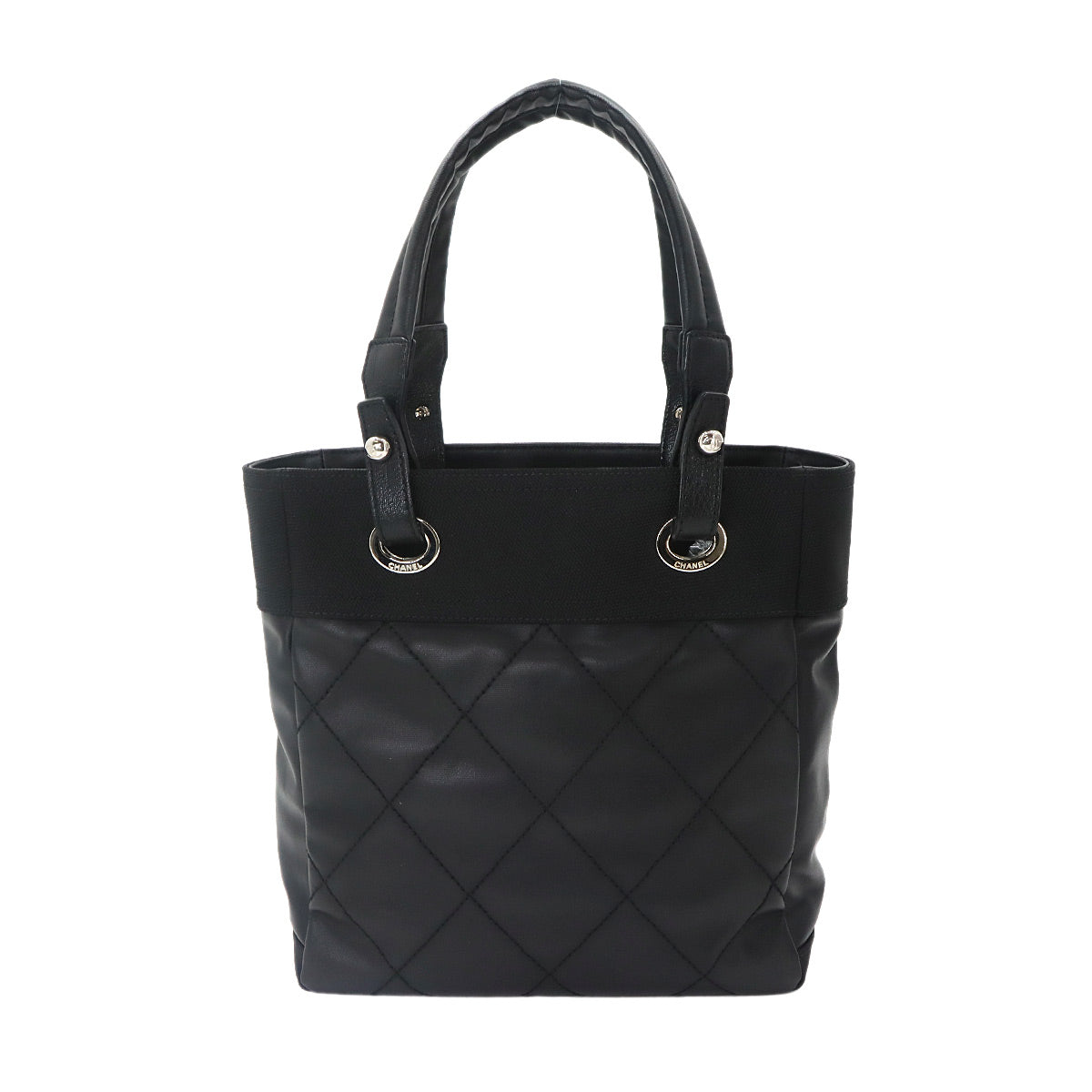 Paris Biarritz PM Tote Bag PVC Nylon Leather Black A34208 Purse