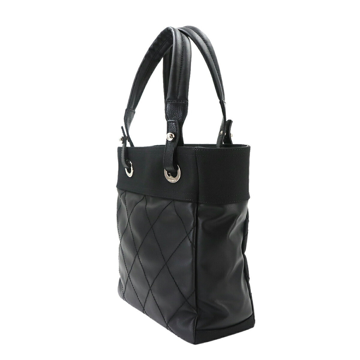 Paris Biarritz PM Tote Bag PVC Nylon Leather Black A34208 Purse