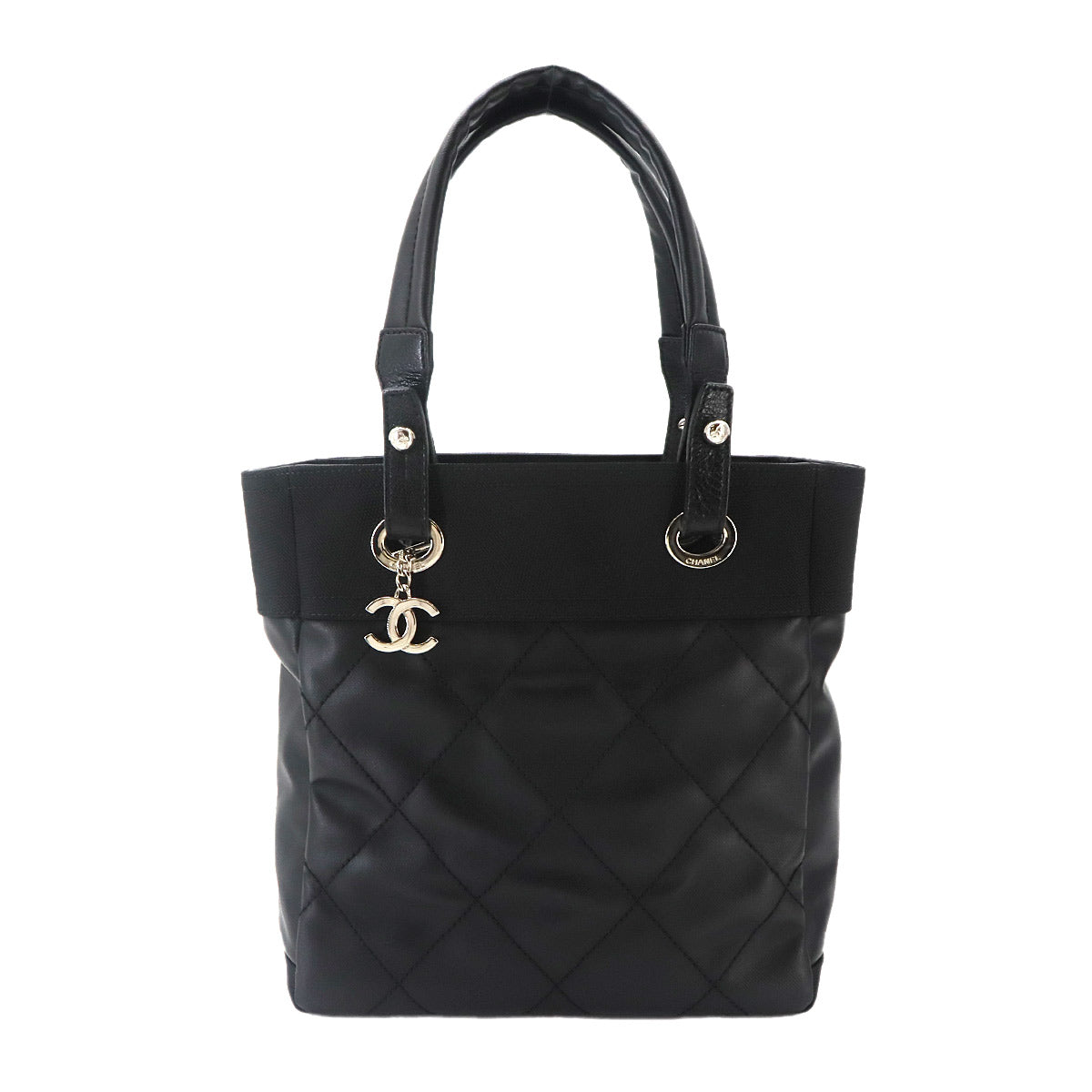 Paris Biarritz PM Tote Bag PVC Nylon Leather Black A34208 Purse