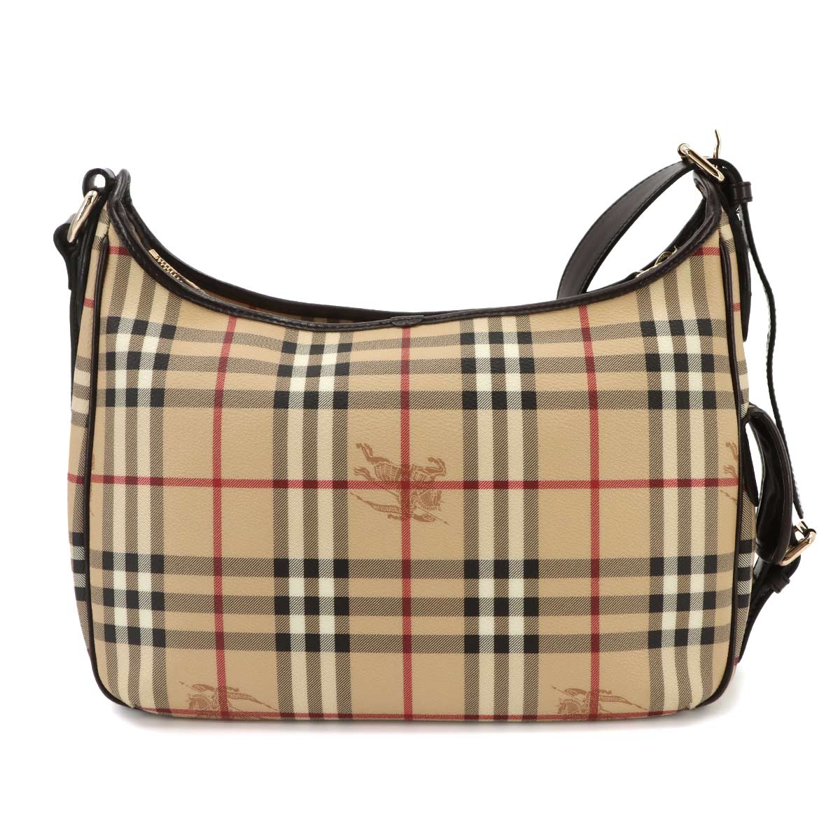 Plaid Shoulder Bag PVC Leather Beige Brown Purse