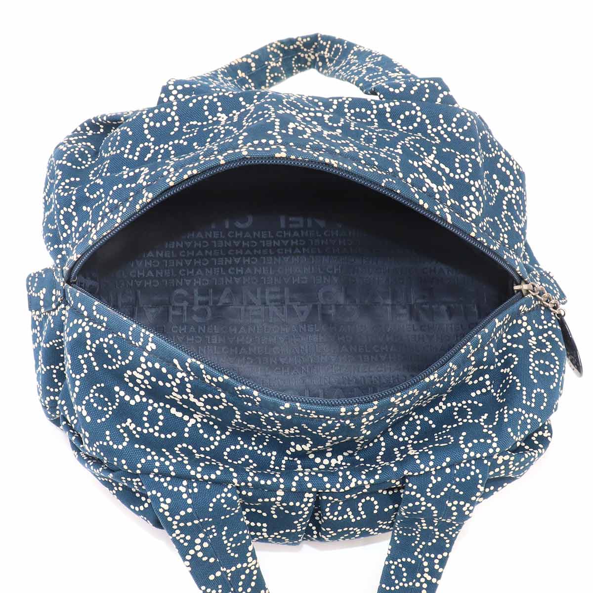 Hand Bag Canvas Navy No5 Dots Logos Vintage Purse