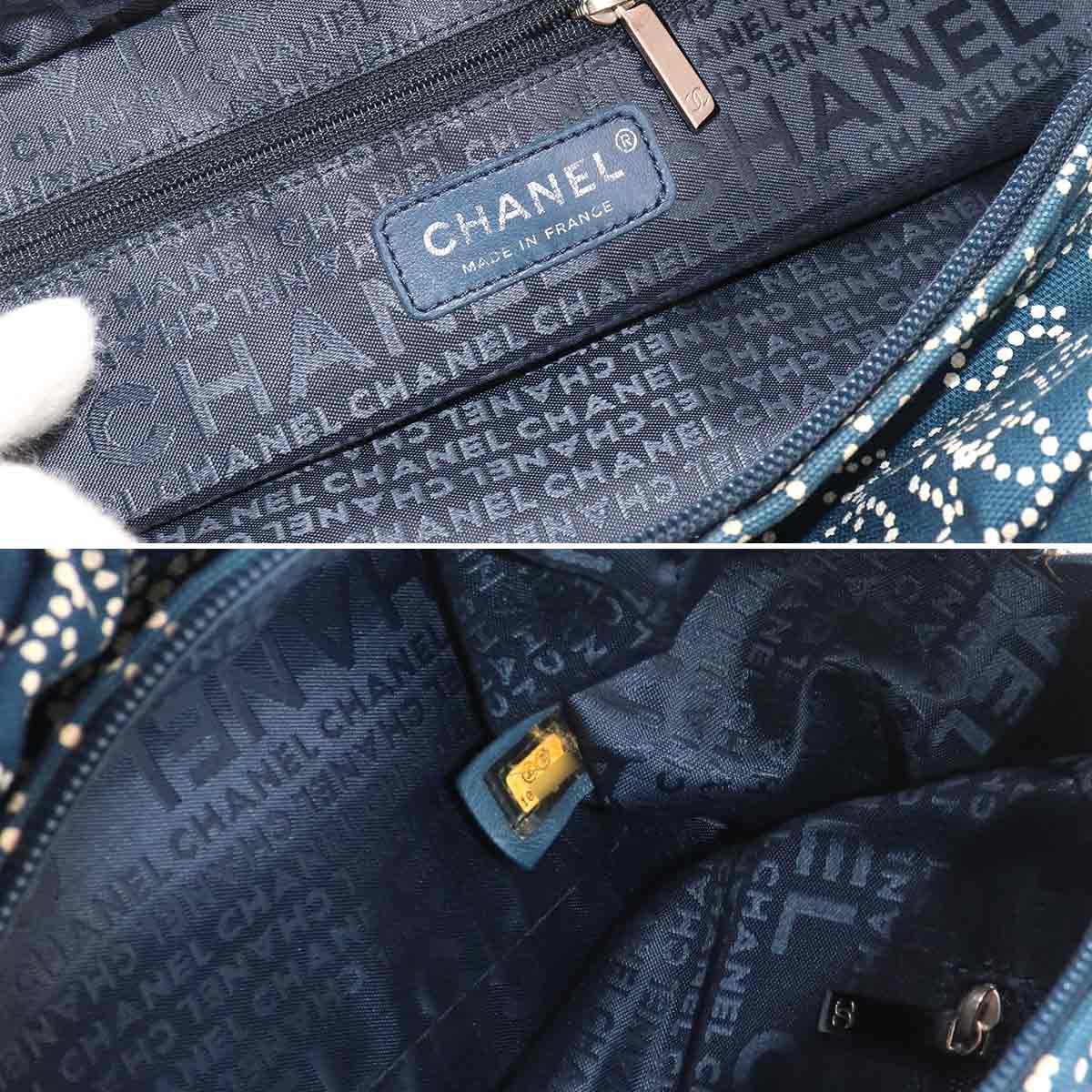 Hand Bag Canvas Navy No5 Dots Logos Vintage Purse