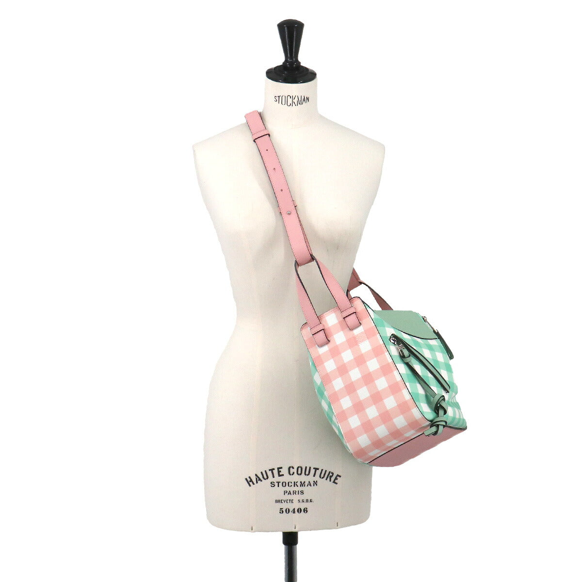 Hammock Small Gingham 2way Hand bag Bag Leather Pink Green