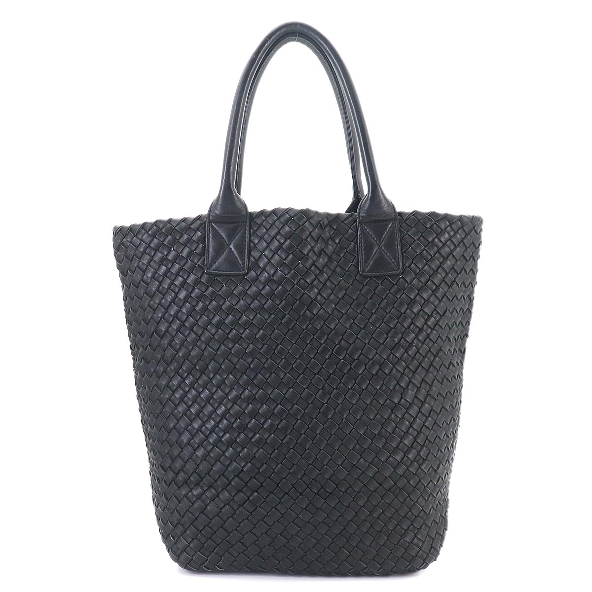 Intrecciato Cabas Tote Bag Leather Black Pouch Purse