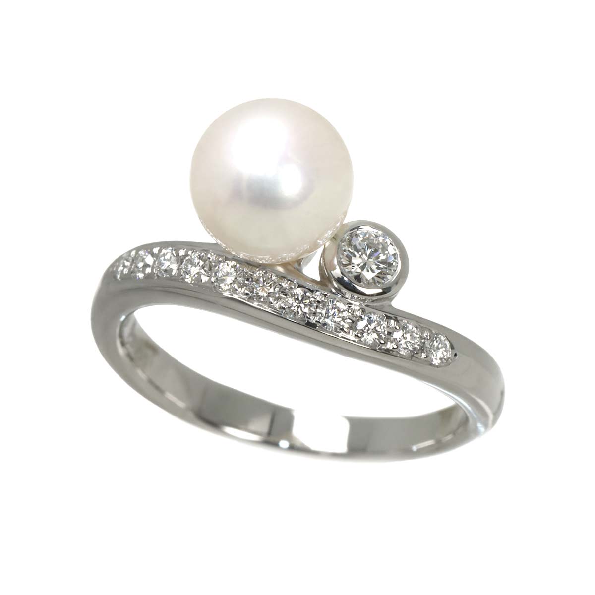 Akoya Pearl 7.6mm Diamond 0.21ct Ring Pt size6(US)