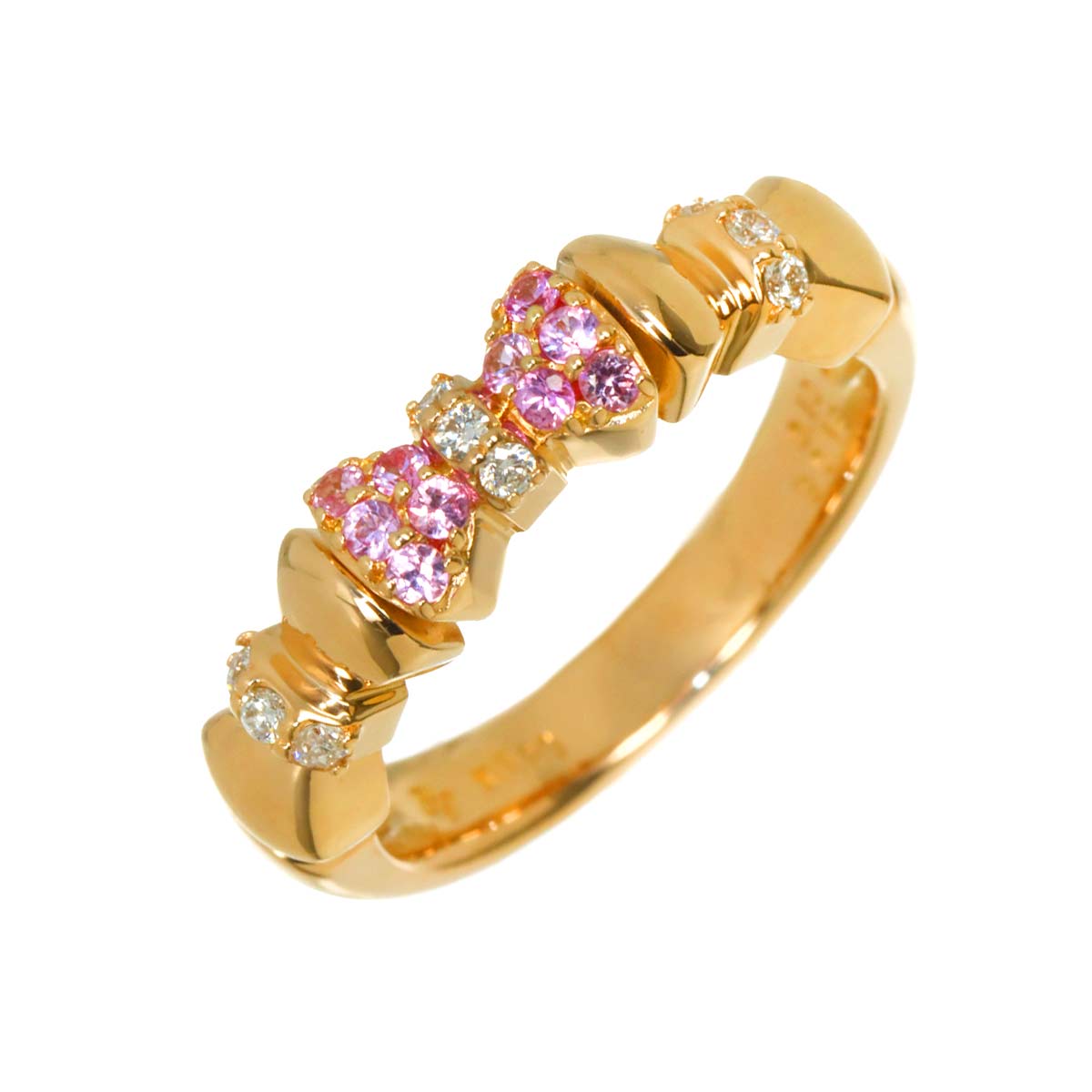 Sapphire 0.18ct Diamond Ring 18K PG 750 Size5.5-5.75(US)