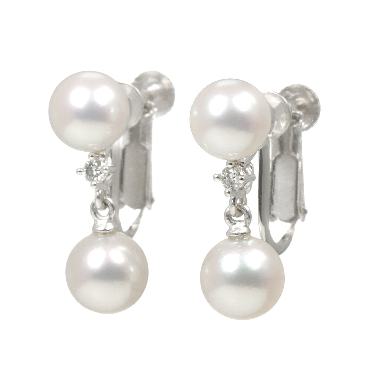 Akoya Pearl Diamond 0.02/0.02ct Earrings Clip on 14K WG 585