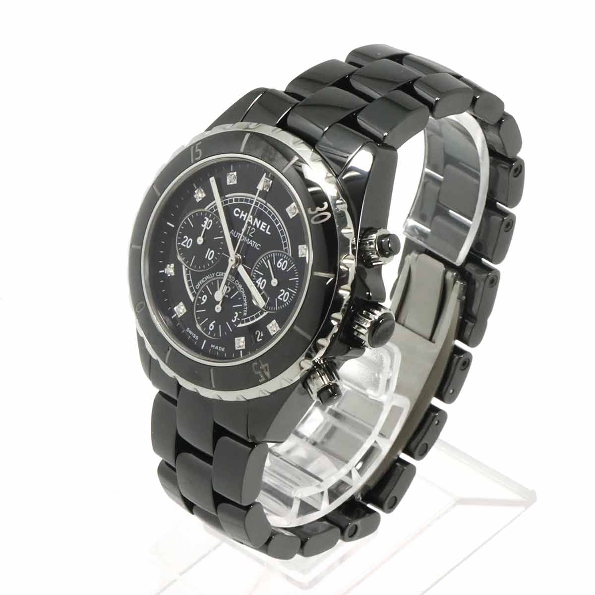 J12 Chronograph H2419 9P Diamond Date Black Dial Mens Watch