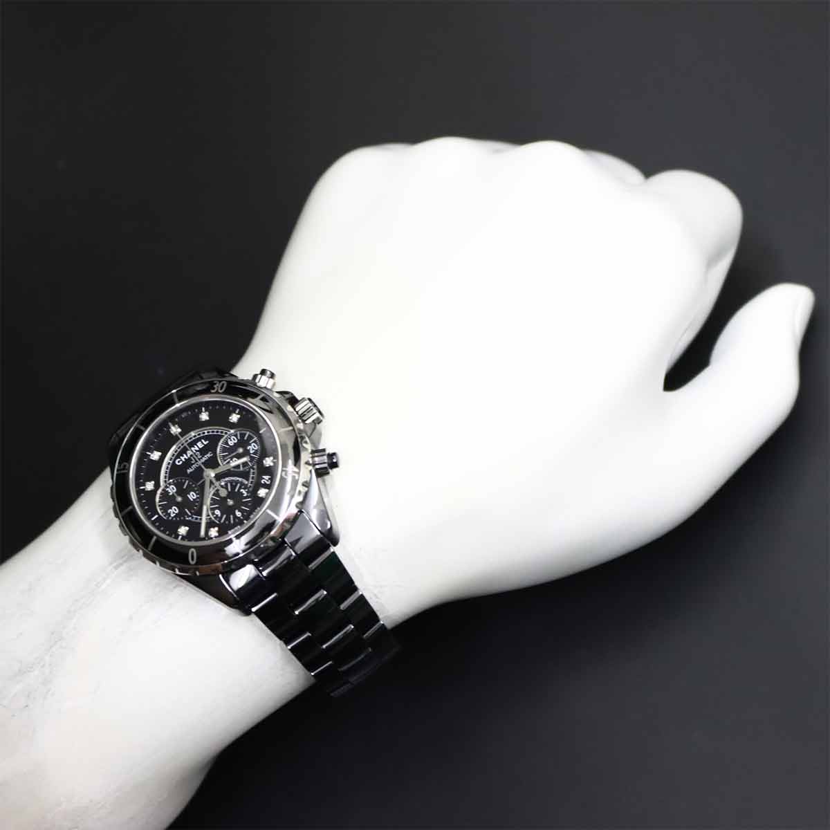 J12 Chronograph H2419 9P Diamond Date Black Dial Mens Watch