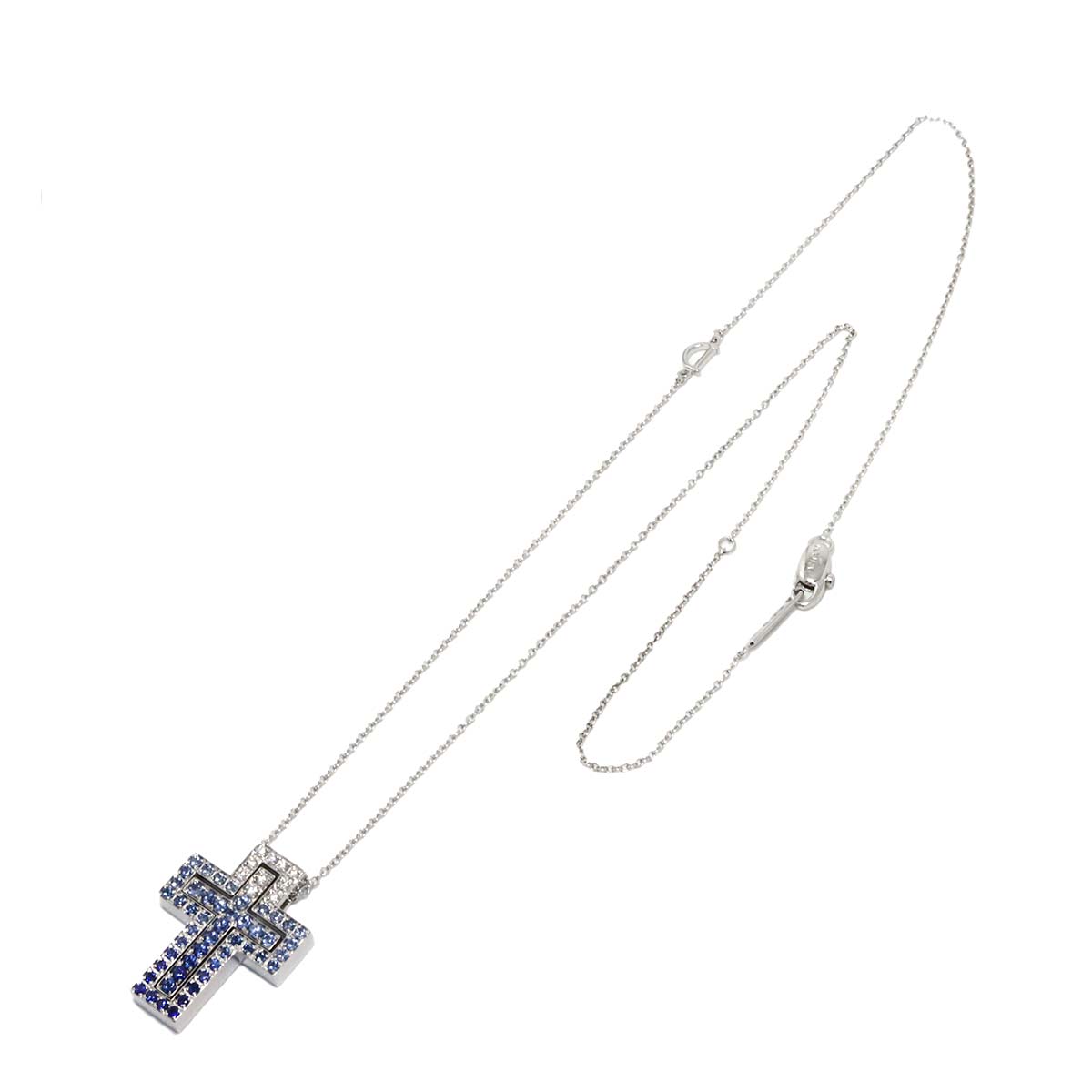 Belle Epoque Sapphire Diamond Cross Necklace 18K White Gold 750