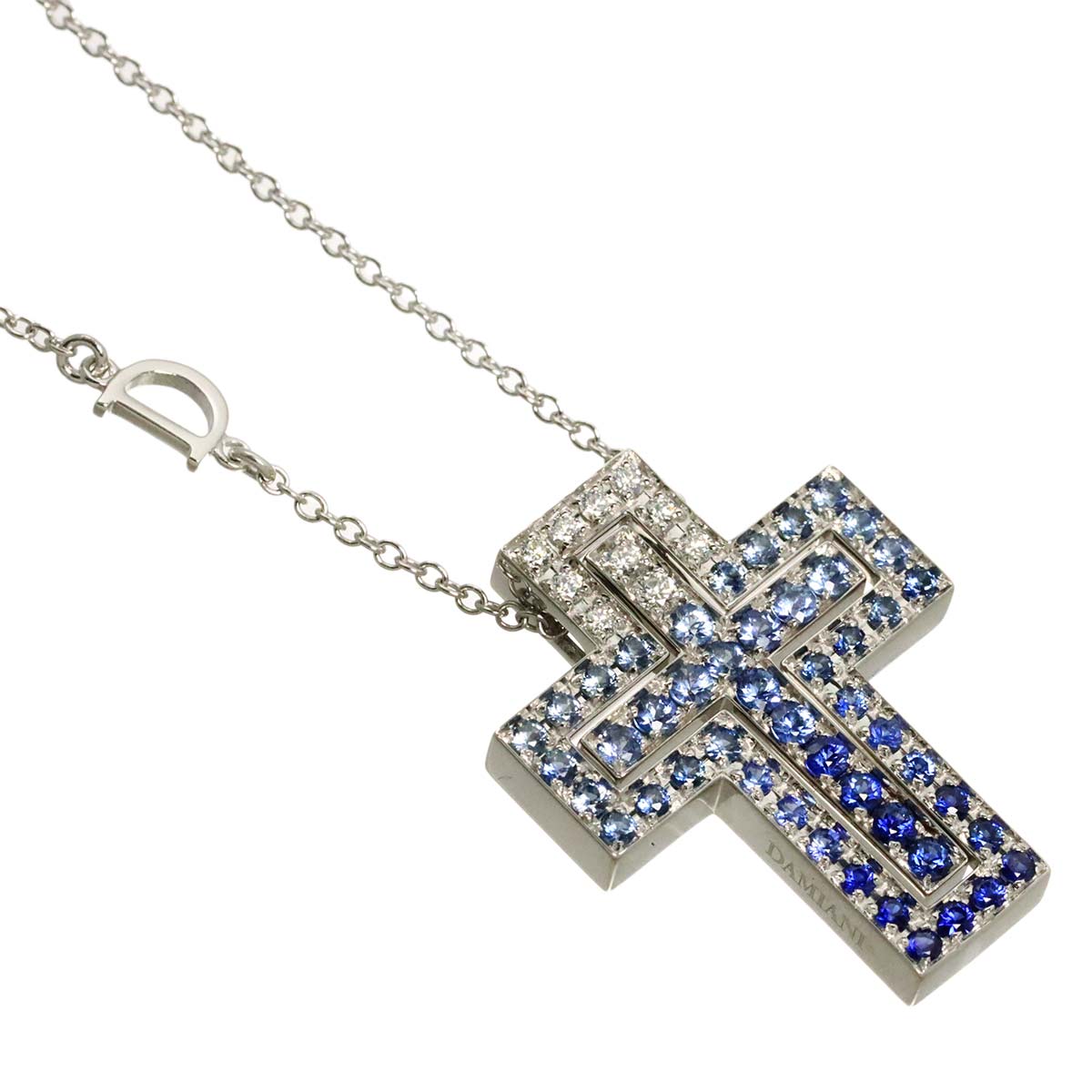 Belle Epoque Sapphire Diamond Cross Necklace 18K White Gold 750