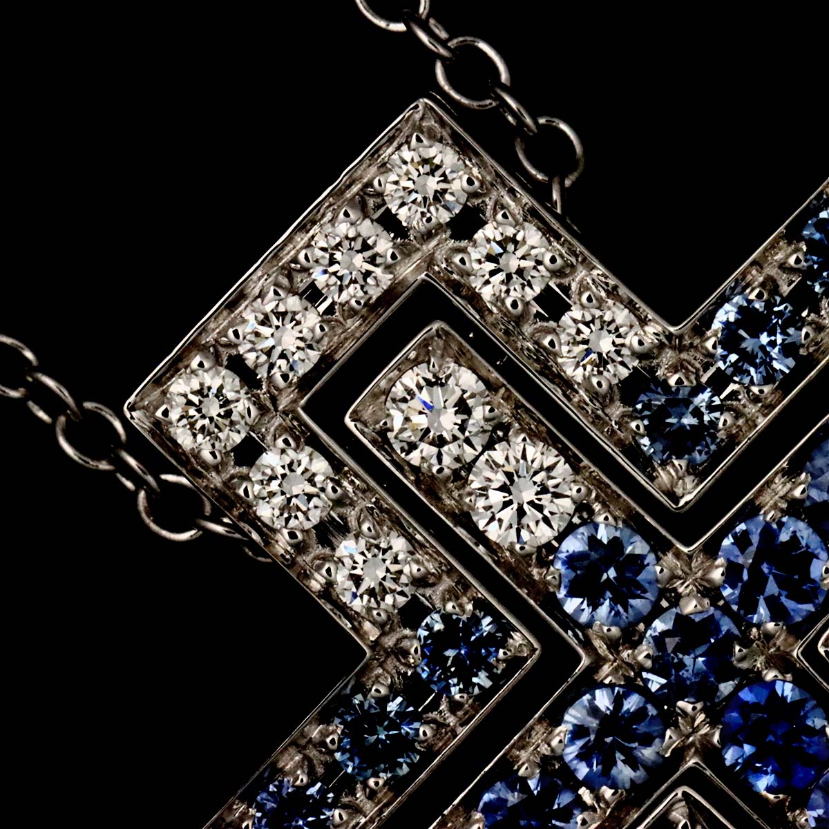 Belle Epoque Sapphire Diamond Cross Necklace 18K White Gold 750