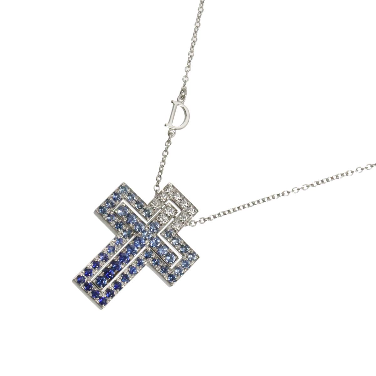 Belle Epoque Sapphire Diamond Cross Necklace 18K White Gold 750
