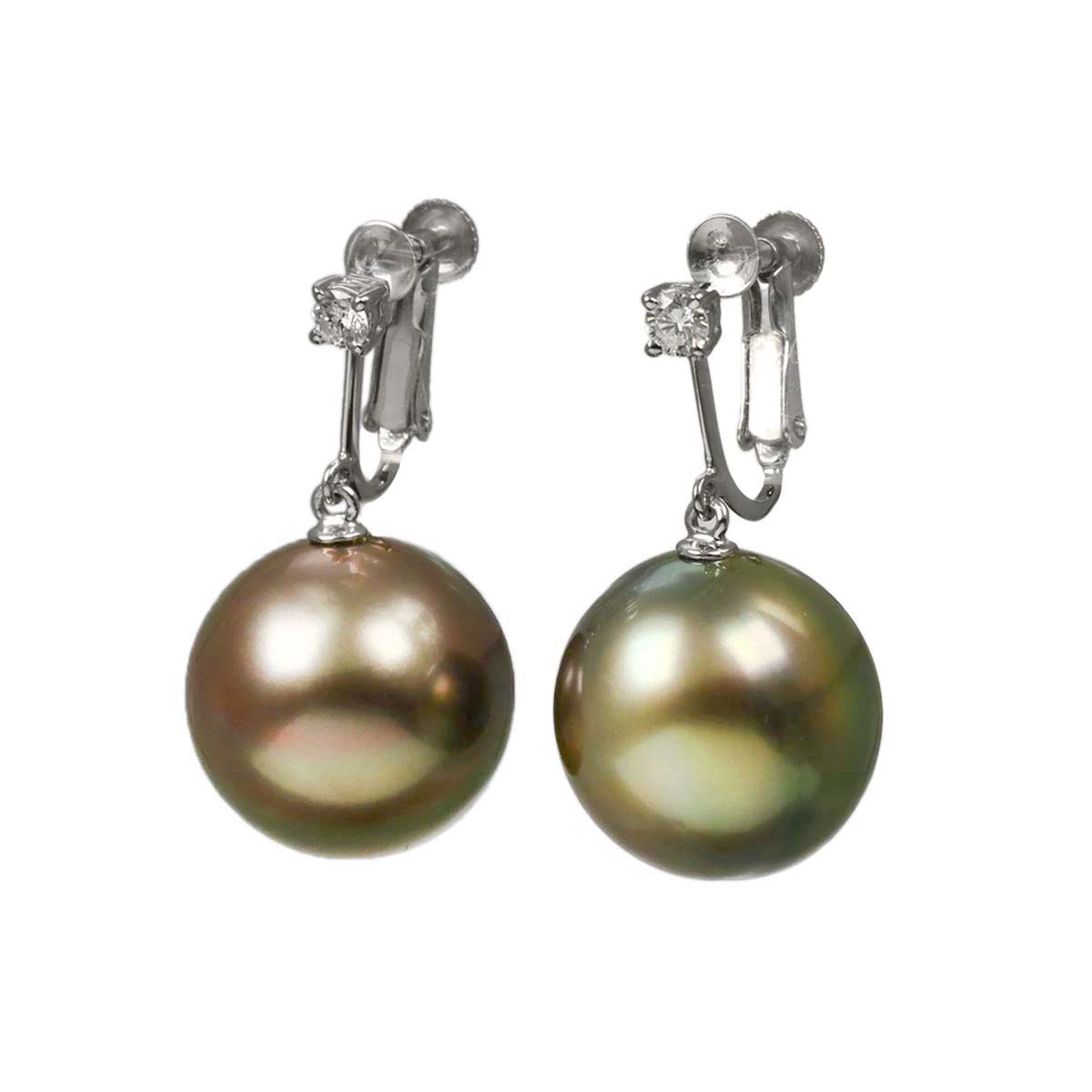 South Sea pearl Diamond Earrings Clip on 18K WG White Gold 750