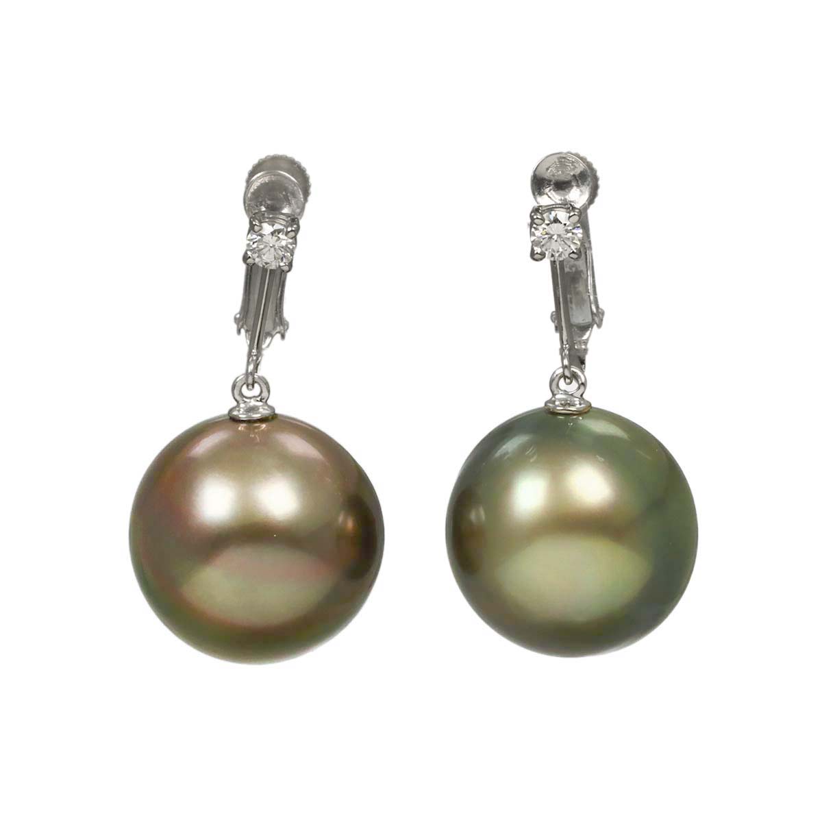 South Sea pearl Diamond Earrings Clip on 18K WG White Gold 750